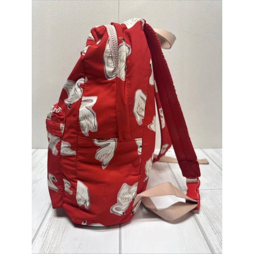 STELLA McCARTNEY Kids Backpack White Swan on Red Nylon Front Pocket